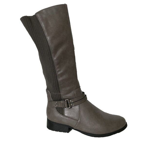 LIFE STRIDE Riding Boot Womens 8W Gray Stretch Anita Round Toe Block Heel - Picture 1 of 10